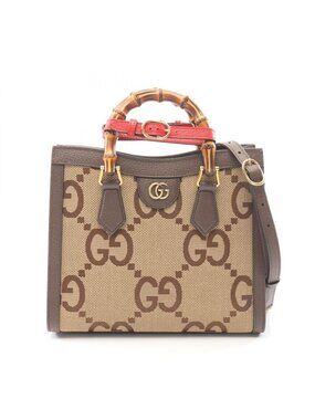 Gucci Diana Jumbo GG 2-Way Beige Brown Canvas Leather Small Handbag